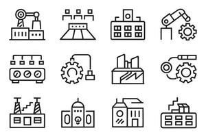 Mass production, manipulator, factories, mine related editable icon set isolated flat illustration white background vector