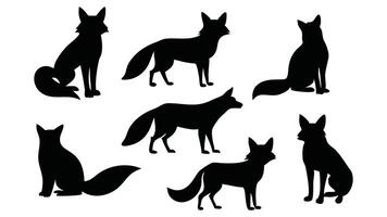 Fox silhouettes set isolated flat illustration on white background vector