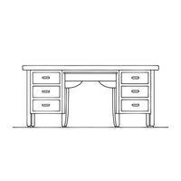 Writing Desk Office Furniture isolated continuous line art flat illustration on white background vector