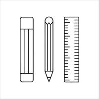 Featuring a pencil, ruler, and eraser, symbolizing tools for drawing and measurement isolated doodle line art flat illustration on white background vector