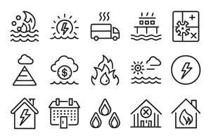 Natural disasters, pollution, related to evacuation related editable icon set isolated flat illustration white background vector
