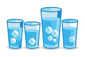 Glass of water with ice collection set isolated flat illustration on white background vector
