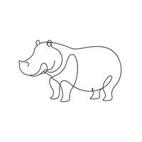 Hippopotamus Animal continuous line art flat illustration on white background vector