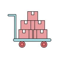 Depicting a cart loaded with boxes, illustrating a minimalist design isolated doodle line art flat illustration on white background vector