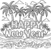 a drawing of palm trees and the words happy new year on it vector