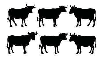 Cow silhouettes set isolated flat illustration on white background vector