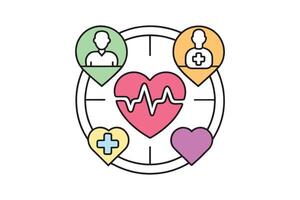 Symbolizing unity and collaboration in health services worldwide isolated doodle line art flat illustration on white background. vector