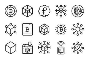 Blockchain package. Bitcoin, NFT related editable icon set isolated flat illustration white background. vector
