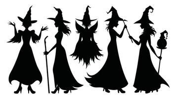 Helloween witchsilhouettes set isolated flat illustration on white background. vector