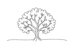 Hawthorn Tree isolated continuous line art flat illustration on white background. vector