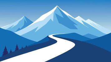 snowy mountain landscape featuring a winding trail through the pristine snow flat illustration Nature background vector
