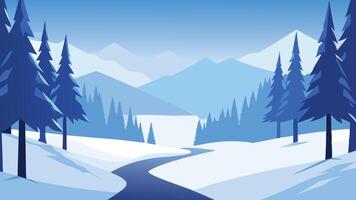 snowy forest scene featuring trees blanketed in fresh, white snow, creating a tranquil winter landscapeflat illustration Nature background vector