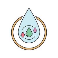 Water drop illustrated with a green arrow and a circle, conveying a message of eco-friendliness and progress isolated doodle line art flat illustration on white background vector