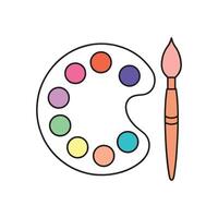 Depicting a paintbrush alongside a color palette, symbolizing art and creativity isolated doodle line art flat illustration on white background. vector