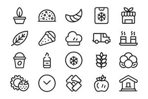 Carbon footprint, free delivery, bread, vegetables, fruits related editable icon set isolated flat illustration white background. vector