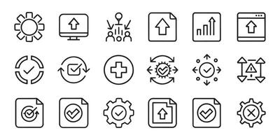 Update, upgrade, progress bar and install concept related editable stroke outline icons set isolated flat illustration on white background vector