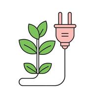Unique plant with an electrical plug inserted into its base, symbolizing a blend of nature and technology. isolated doodle line art flat illustration on white background vector