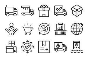 Delivery and logistics. Supply chain, value chain, manufacturing, commerce related editable icon set isolated flat illustration white background vector