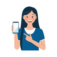Smiling girl holding a smartphone isolated flat illustration vector
