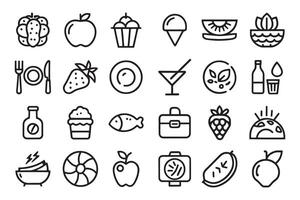 Vegetables, fruits, desserts, meat related editable icon set isolated flat illustration white background vector