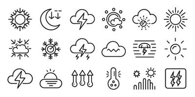 Weather related editable stroke outline icons set isolated flat illustration on white background vector