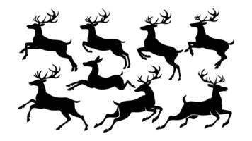 deer run sit jump silhouettes set isolated flat illustration on white background. vector