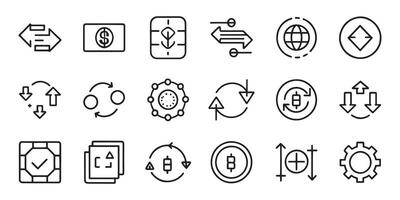 Transfer, swap, exchange, spin, flip concept related editable stroke outline icons set isolated flat illustration on white background. vector