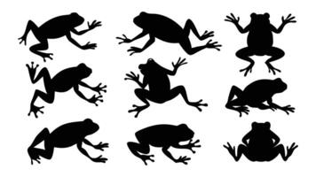Frog silhouettes set isolated flat illustration on white background. vector