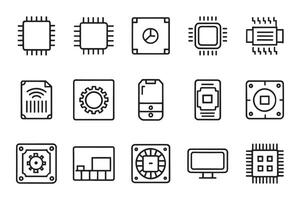 PC, such as RAM memory, hdd, ssd cpu processor related editable icon set isolated flat illustration white background vector