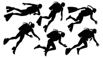Scuba divers or scuba diving silhouettes set isolated flat illustration on white background vector
