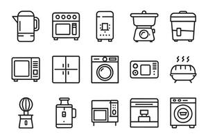 Oven, mixer, dishwasher, food processor related editable icon set isolated flat illustration white background. vector
