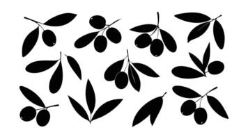 Leaves olive seamless pattern silhouettes set isolated flat illustration on white background vector