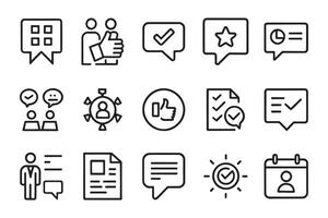 Testimonials, like, comment, marketing, survey, confirmation related editable icon set isolated flat illustration white background vector