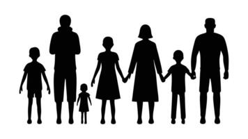 Happy family silhouettes set isolated flat illustration on white background. vector