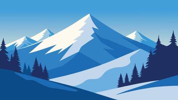 Snow covered trees in the mountains basking in bright sunlight, creating a serene winter landscapeflat illustration vector