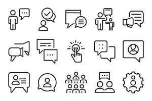Promotion. Containing discussion, speech bubble, talking, consultation related editable icon set isolated flat illustration white background. vector