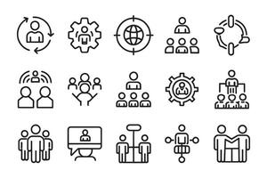Organization, collaboration, communication, partnership, leadership, support, unity, community related editable icon set isolated flat illustration white background. vector