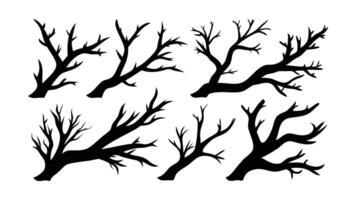 Dry trees branch silhouettes set isolated flat illustration on white background vector