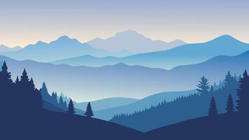 Trees enveloped in soft fog, showcasing the beauty of nature in a peaceful landscape flat illustration Nature background. vector