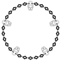Circle with chains and padlock for dungeons and lockers, skull shaped padlock with cutting chains png
