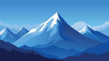Aerial view showcasing majestic mountains enveloped by soft, fluffy clouds under a clear blue skyflat illustration Nature background vector