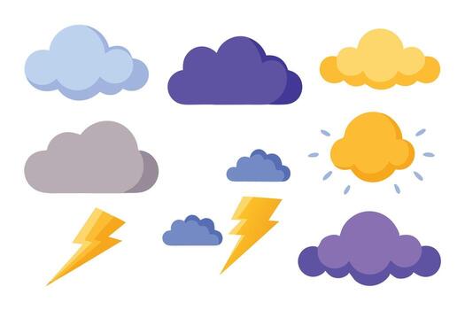 Cloud thunder collection set isolated flat illustration on white background vector