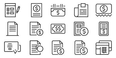 Invoice, bill, receipt, tax and payment concept editable stroke outline icons set isolated flat illustration on white background vector
