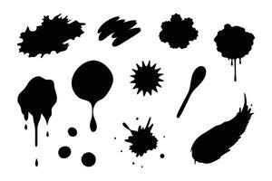Black ink and paint splatters create an abstract design on a clean white background vector