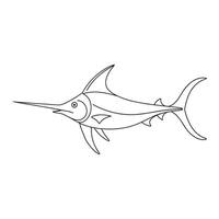 Swordfish fish continuous line art flat illustration on white background. vector
