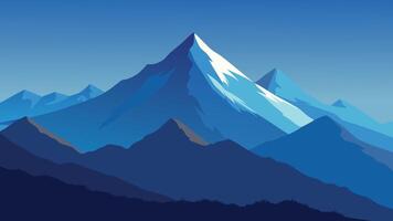 Aerial view showcasing majestic mountains partially obscured by soft, fluffy clouds under a clear blue sky flat illustration Nature background. vector