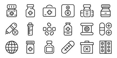 Pharmaceutical dosage forms related editable stroke outline icons set isolated flat illustration on white background. vector