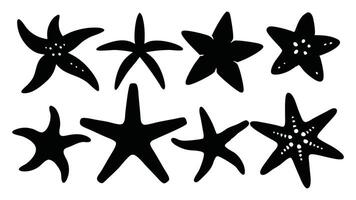 Star fish silhouettes set isolated flat illustration on white background vector