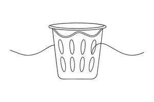 Laundry Basket Storage Furniture isolated continuous line art flat illustration on white background. vector