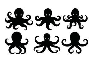 Octopus silhouettes isolated flat illustration on white background vector